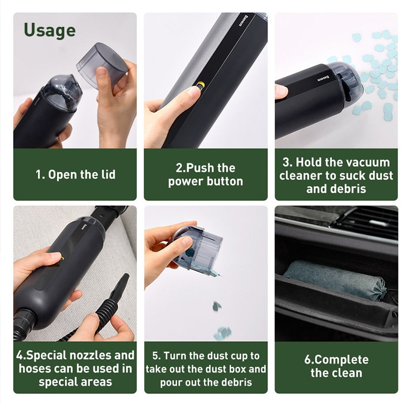 Baseus A2 Car Vacuum Cleaner Mini Handheld Auto Vacuum Cleaner with 5000Pa Powerful Suction For Home &amp; Car &amp; Office