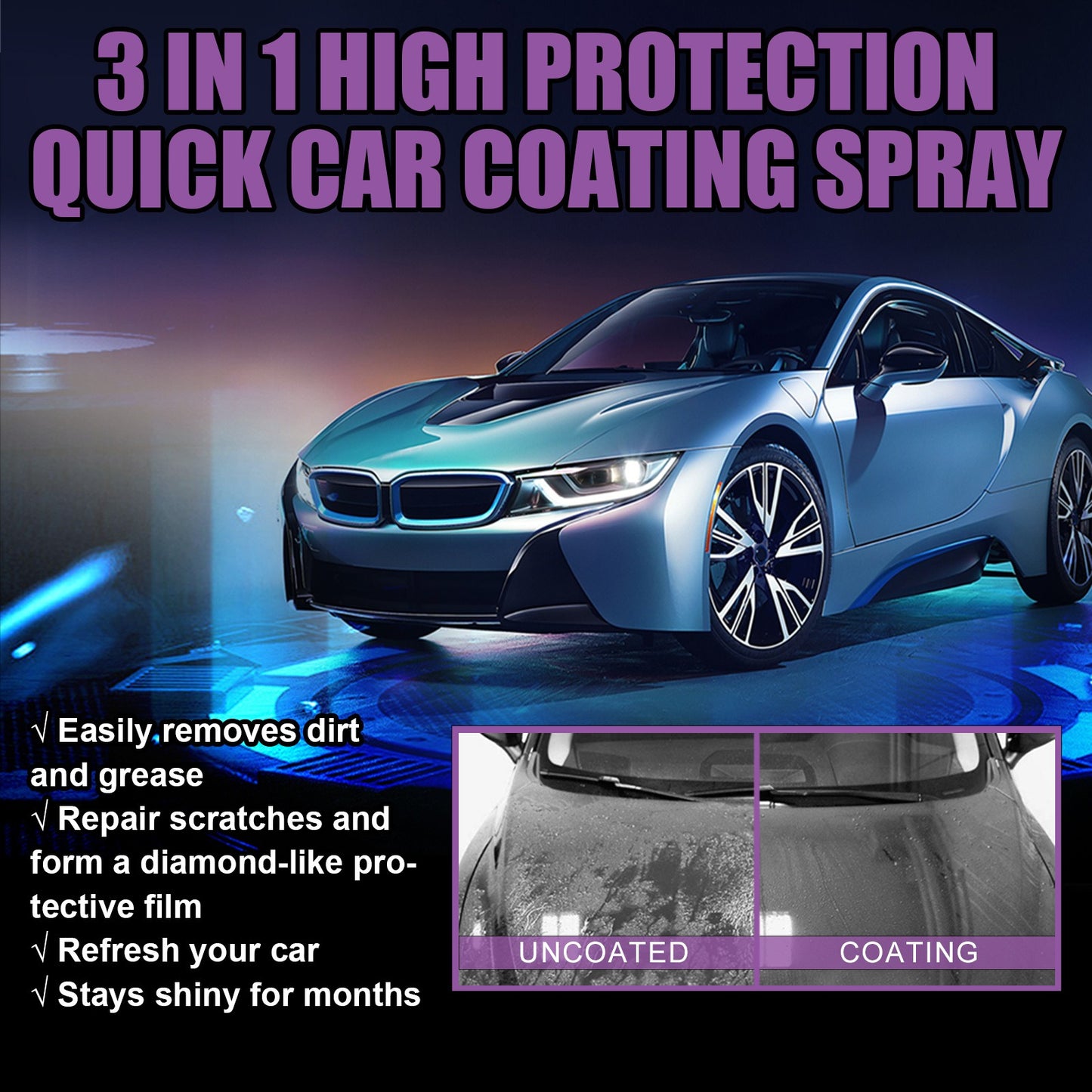 3-in-1 High Protection Fast Car Paint Spray Automatic Hand Paint Color Changing Cleaning Coating Spray