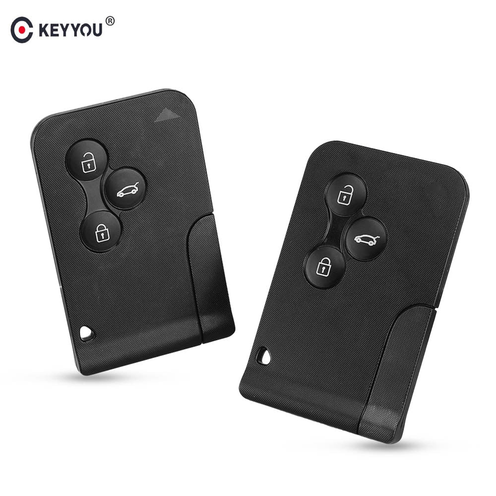 KEYYOU 3 Button Smart Card For Renault Clio Logan Megane 2 3 Koleos Scenic Card Case Black Car Key Fob Shell With Small Key