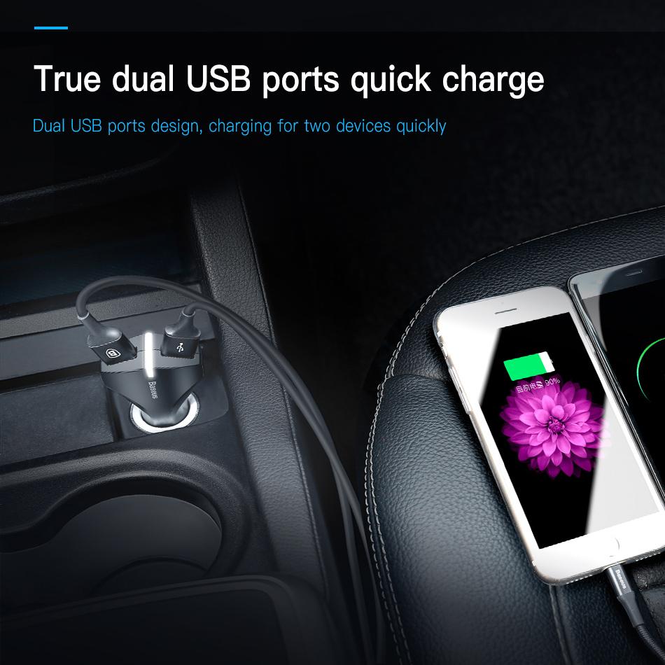 Baseus  Charge 3.0 Car Charger 5V3A Dual USB Port QC3.0 Quick Charger Mobile Phone Fast Charging Charger 2 USB Car-Charger