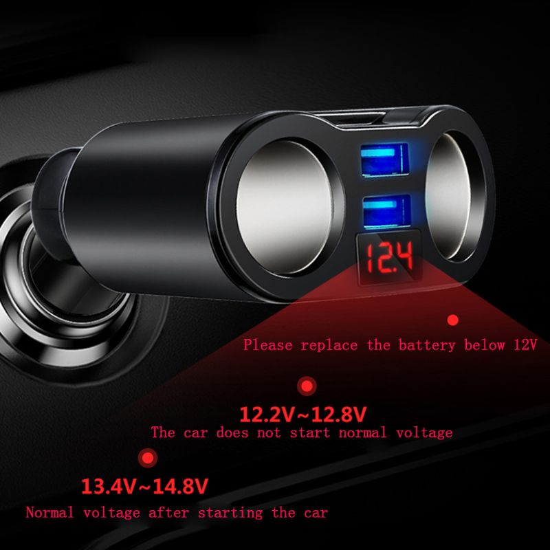 12V 24V Car 2 Way Power Socket Splitter QC3.0 Dual USB Charger LED Voltmeter For Mobile Phone Tablet GPS SUV Truck