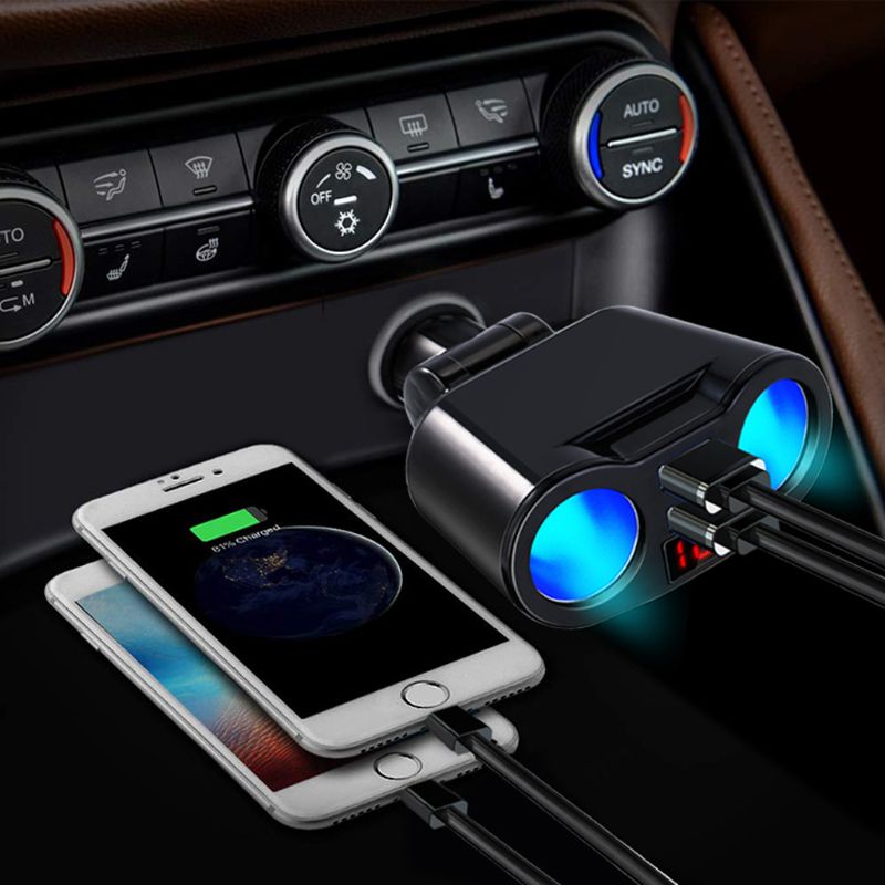 12V 24V Car 2 Way Power Socket Splitter QC3.0 Dual USB Charger LED Voltmeter For Mobile Phone Tablet GPS SUV Truck