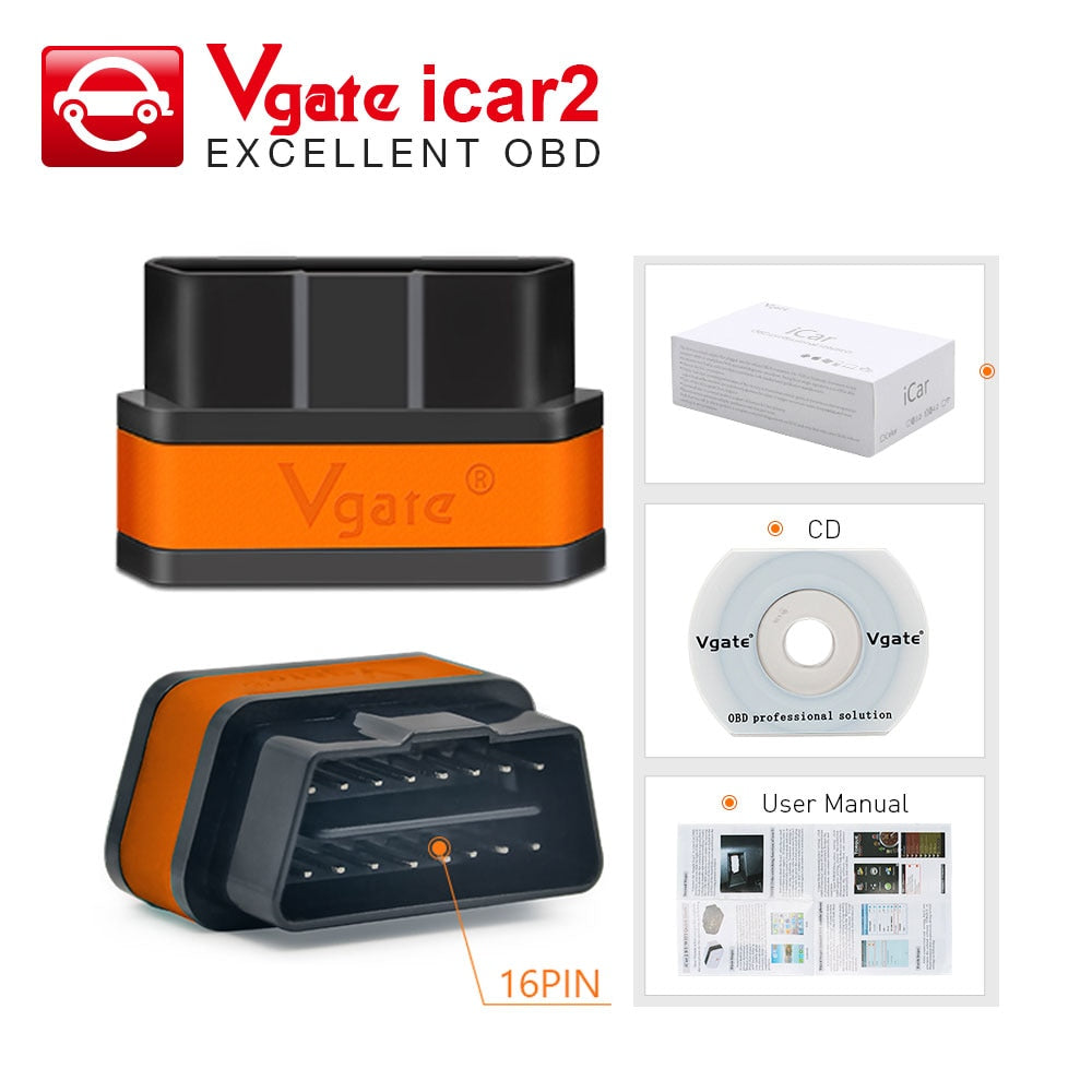 Herramienta de diagnóstico OBD2 Bluetooth/Wifi Vgate icar2 ELM327 Escáner OBD 2 Bluetooth/Wifi Mini ELM327 para lector de códigos Android/PC/IOS