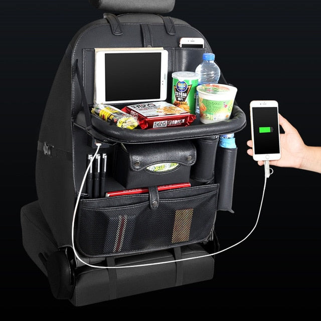 4 USB Charger Phone Pad Chair Storage Car Back Seat Bag Folding Table Organizer Bags Pocket Box Travel Stowing Tidying