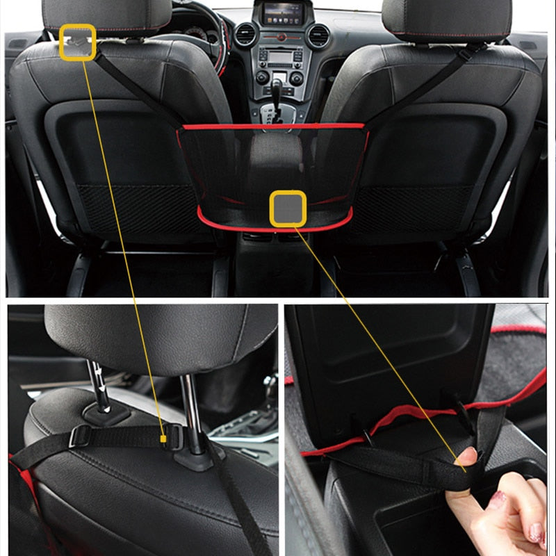 Car Net Pocket Handbag Holder Universal Multifunction Car Organizer Seat Gap Storage Mesh Pocket Interior Accessories