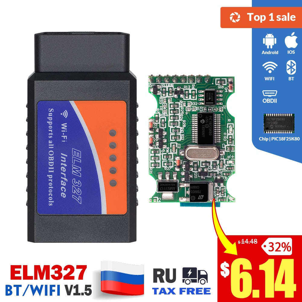 ELM327 V1.5 OBD2 Scanner Bluetooth/wifi PIC18F25K80 Car Diagnostic Tool for Android IOS Mini ELM 327 OBD OBDII Code Reader 