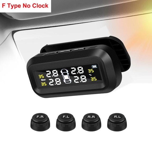 Sistema de monitoreo de presión de neumáticos TPMS para automóvil inteligente con energía solar, pantalla LCD digital TMPS, alarma de seguridad automática con USB, sensor de presión de neumáticos