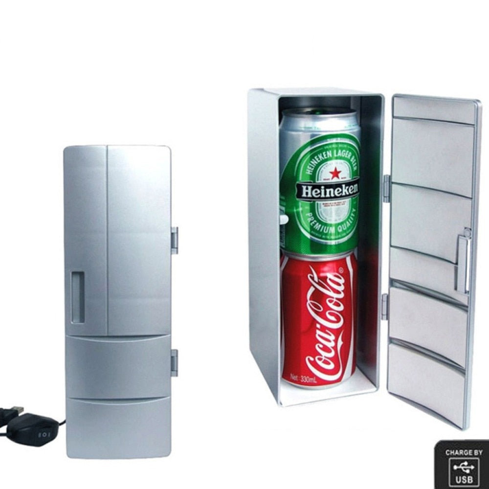 Mini refrigerador portátil USB para el hogar, el dormitorio, el automóvil, la oficina, el refrigerador para computadora portátil, el calentador, latas de bebidas, el congelador