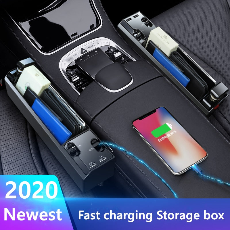 Fast Charging Car Seat Crevice Storage Box Seat Gap Slit Pocket Catcher Organizer Universal Car Seat Organizer Card Phone Holder 