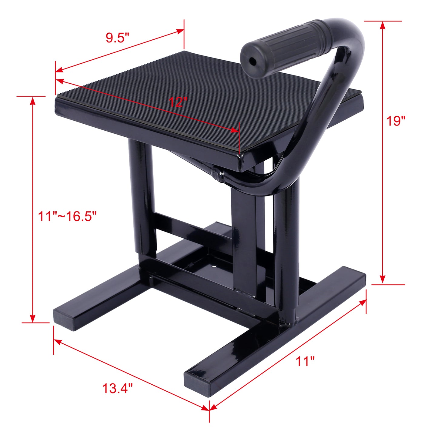 Soportes y elevadores para motocicletas y motos de cross Soporte de gato Elevador de acero 11"-16,5" Altura ajustable Capacidad de carga de 330 LBS Acero resistente B