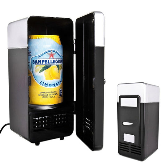 Nuevo mini refrigerador de escritorio 2 en 1 con dispositivo USB, refrigerador enfriador y calentador de latas de bebidas con luz LED interna, mini refrigerador para uso en automóvil