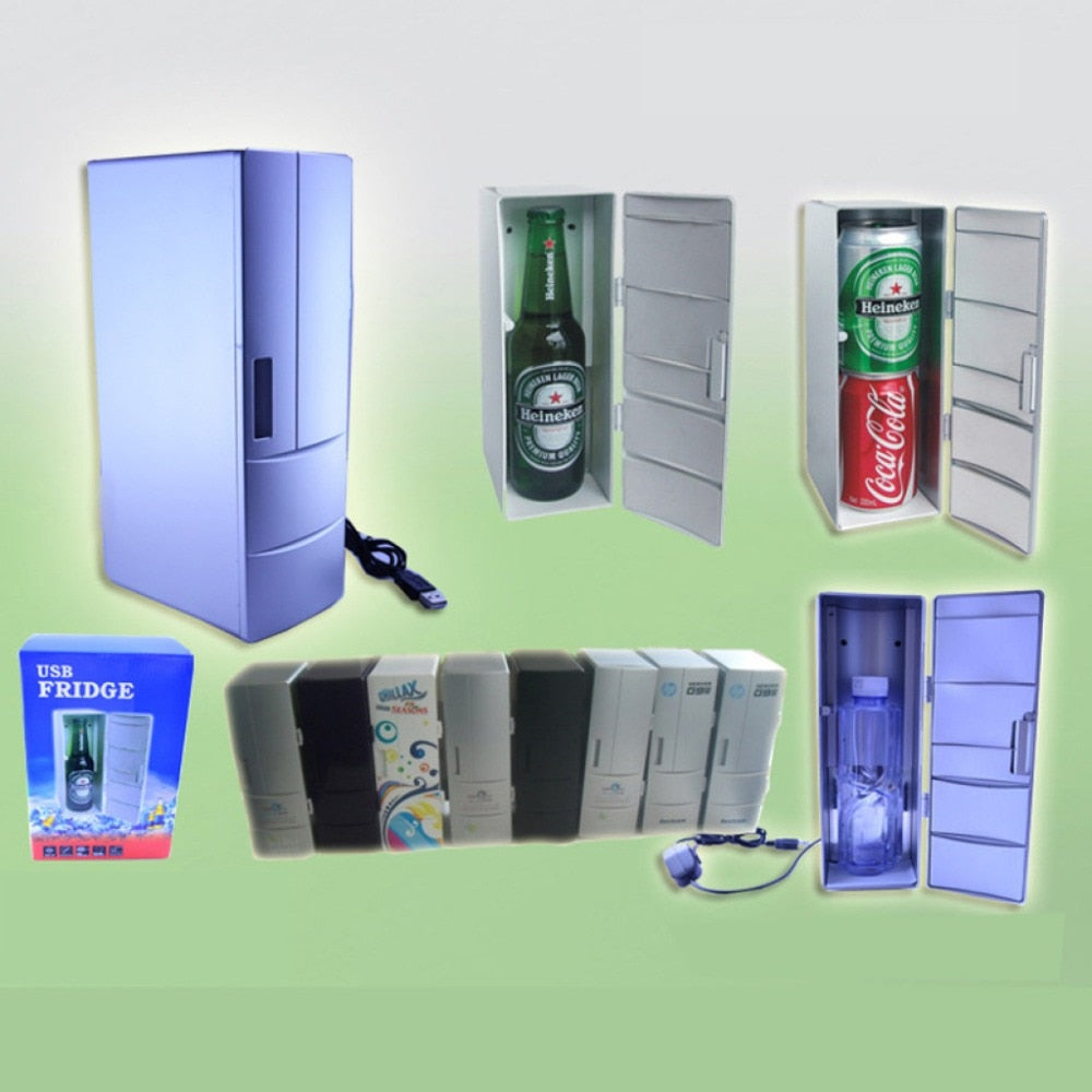 Mini refrigerador portátil USB para el hogar, el dormitorio, el automóvil, la oficina, el refrigerador para computadora portátil, el calentador, latas de bebidas, el congelador