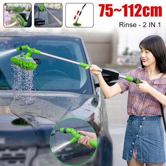 2 in 1 Car Wash Mop Mitt with Long Handle Chenille Microfiber Car Wash Dust Brush Extension Pole 75-112cm Scratch Cleaning Tool