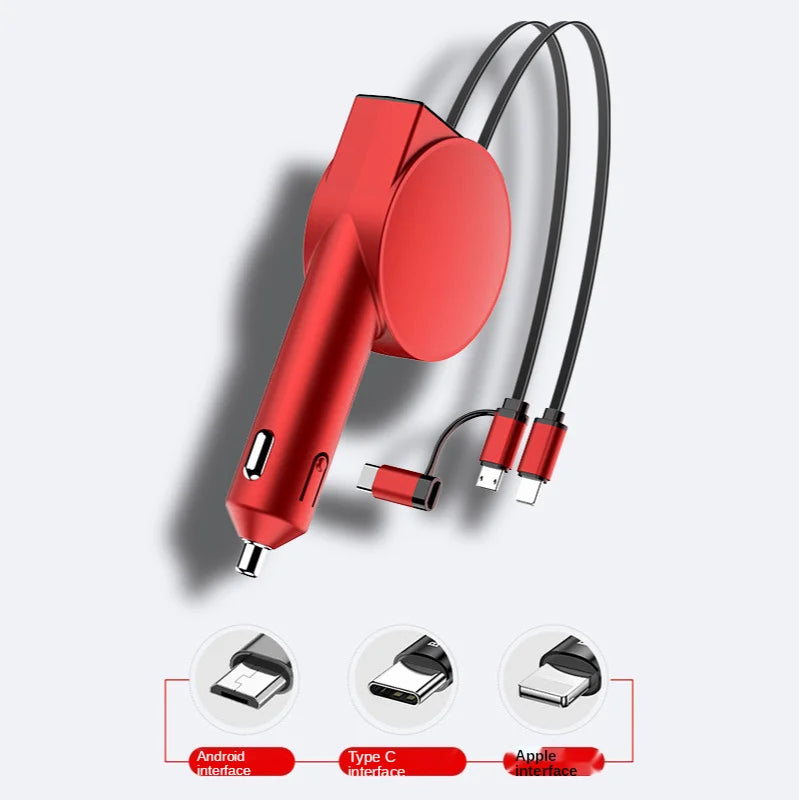 Cargador de coche 3 en 1 Vogek de 60 W, carga superrápida para iPhone, Xiaomi, Huawei y Samsung con cables de carga telescópicos y adaptadores