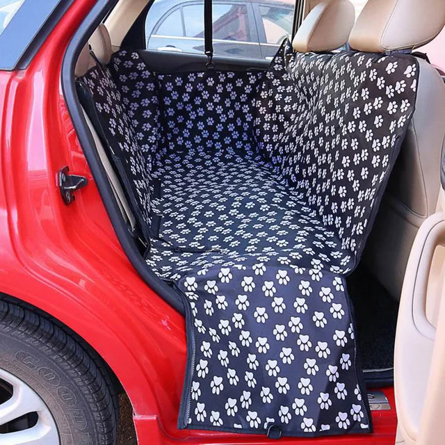 Funda para asiento trasero de coche para mascotas con estampado de huellas de tela Oxford, impermeable, para perros, hamaca y cojín protector